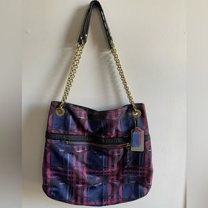 Fair to Good condition. This is a multicolored plaid style Coach tote.